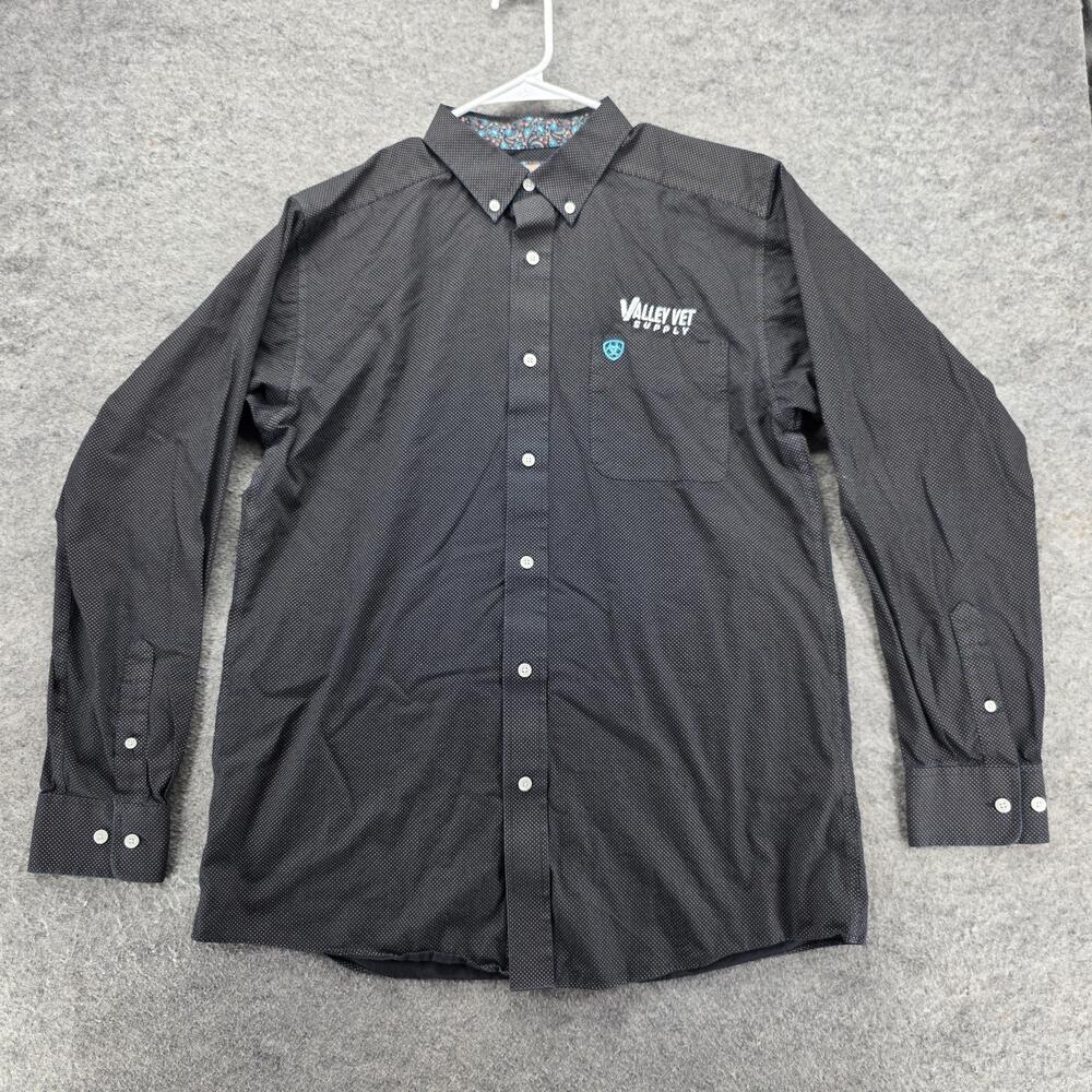 Ariat Valley Vet Supply Shirt Mens Large Black Wrinkle Free Fitted Western